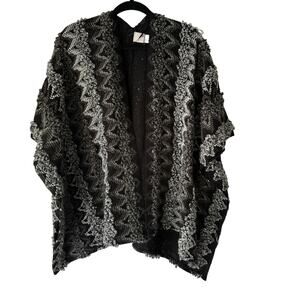 SO Sweater Y2k Small Black Gray Zigzag Textured Open Front Boho Cardigan Cozy‎